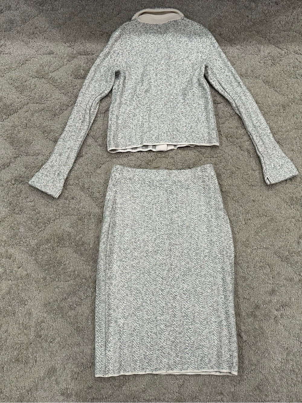 St. John Tailored Slub Chevron Stitch Collared Jacket and Skirt Sz XS - Picture 13 of 14